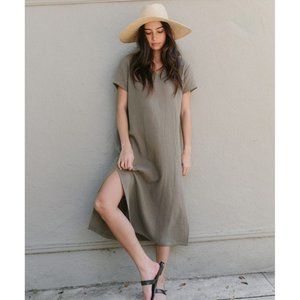 Jenni Kayne Cypress Cotton Short Sleeve V Neck Caftan Dress Sage Size L